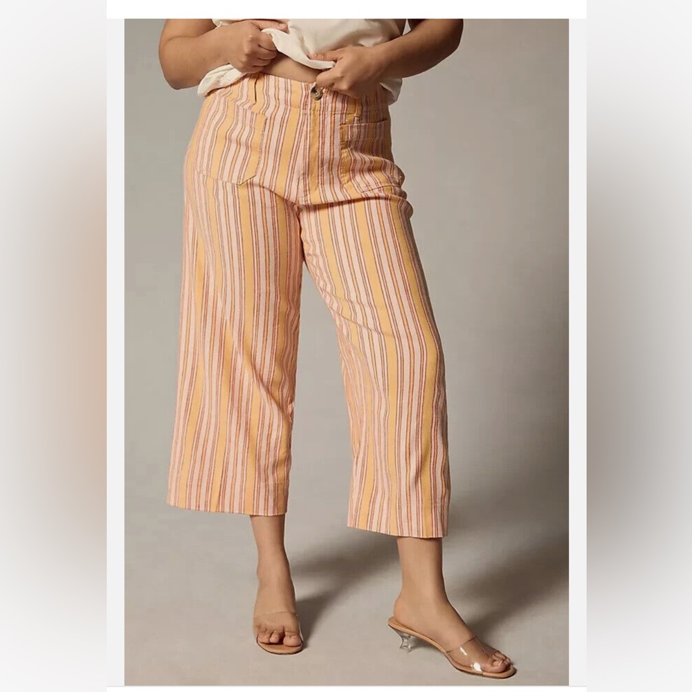 Anthropologie Linen Collette Wide Leg Crop by Maeve